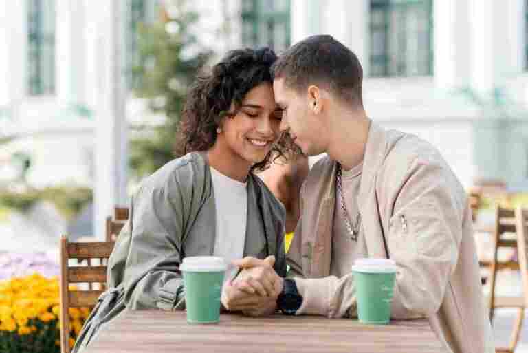 romantic couple outdoors near cafe1
