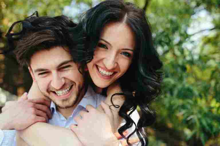 close up funny lovers smiling