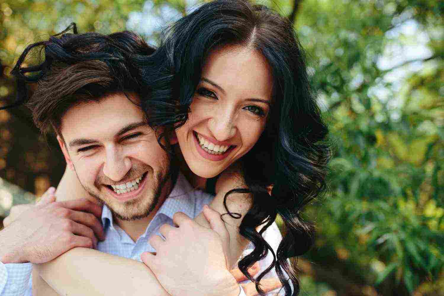 close up funny lovers smiling