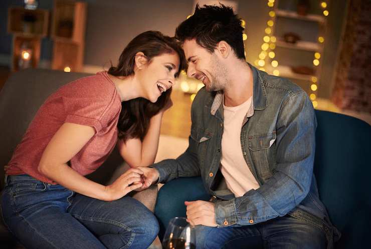 Woman and man on third date