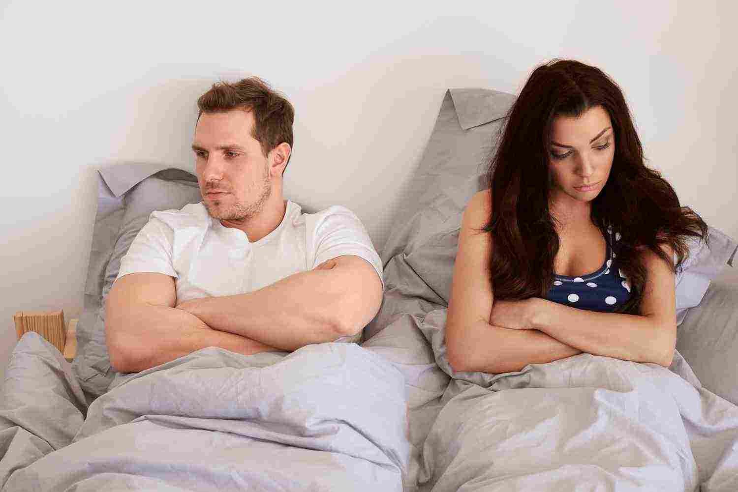 young couple has sexual problems bed