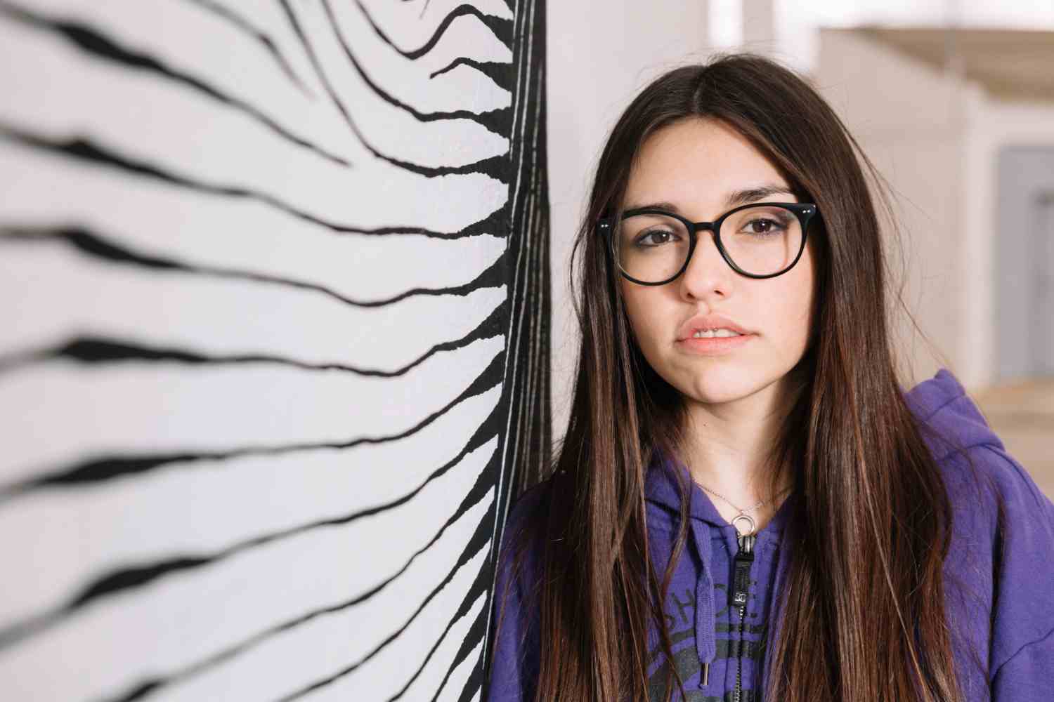 close up young woman spectacles