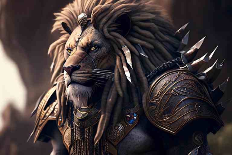lion king with full armor weapon generative ai