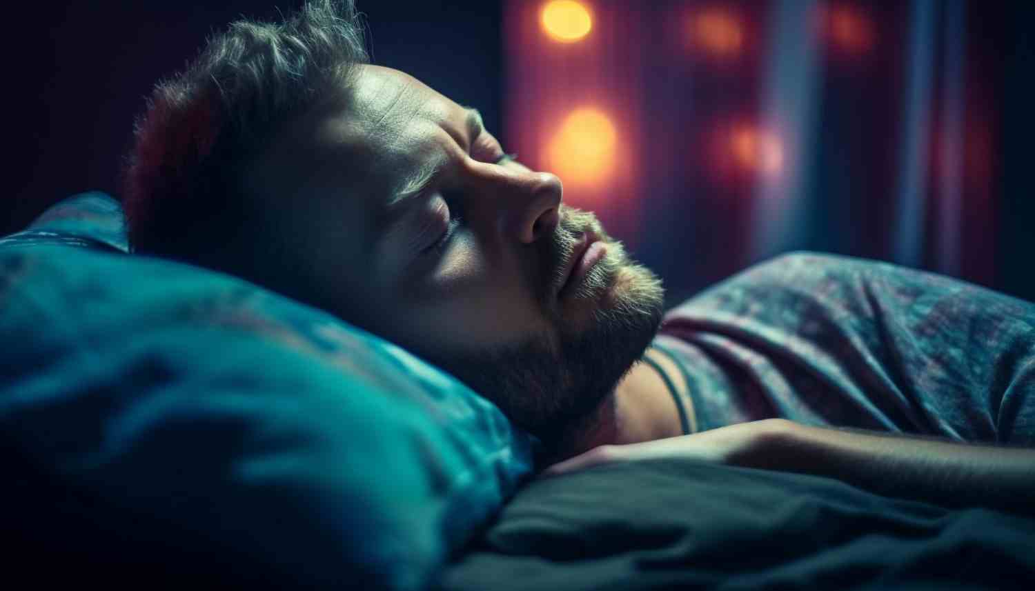 one tired man sleeping peacefully bed generated by ai