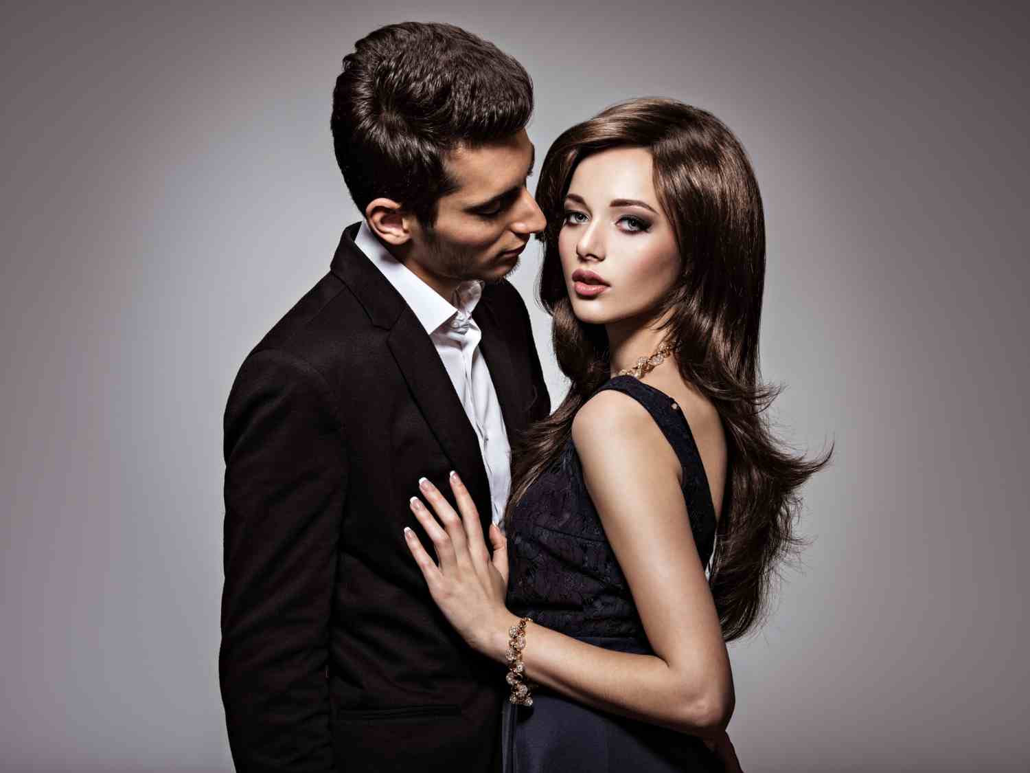studio portrait young beautiful flirting couple love 1