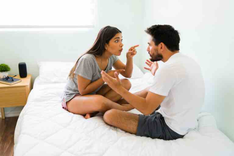 you are one blame resentful young woman demanding something from her boyfriend while arguing bedroom