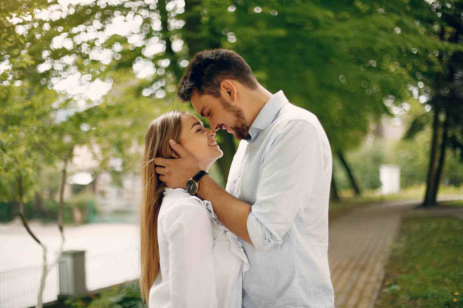 beautiful couple spend time summer park 1
