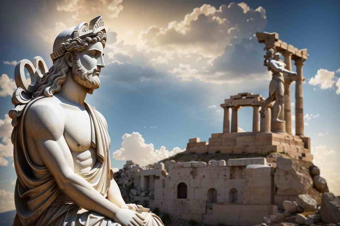 DreamShaper v7 picture of statue landmark Greek god over backg 2
