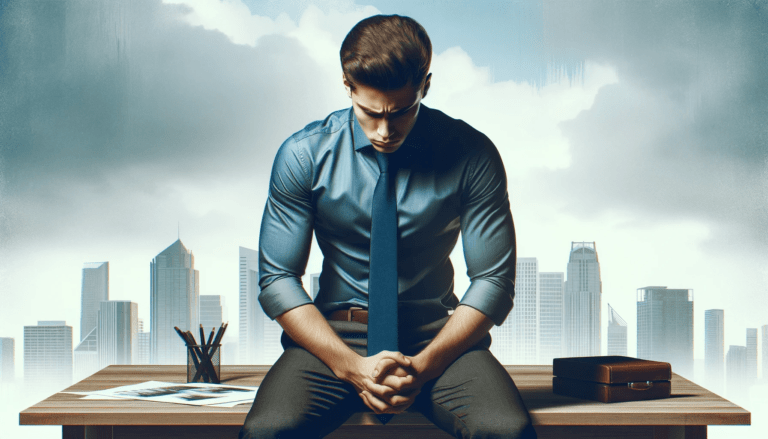 Picture of an individual looking down with a posture that lacks assertiveness symbolizing a weak personality