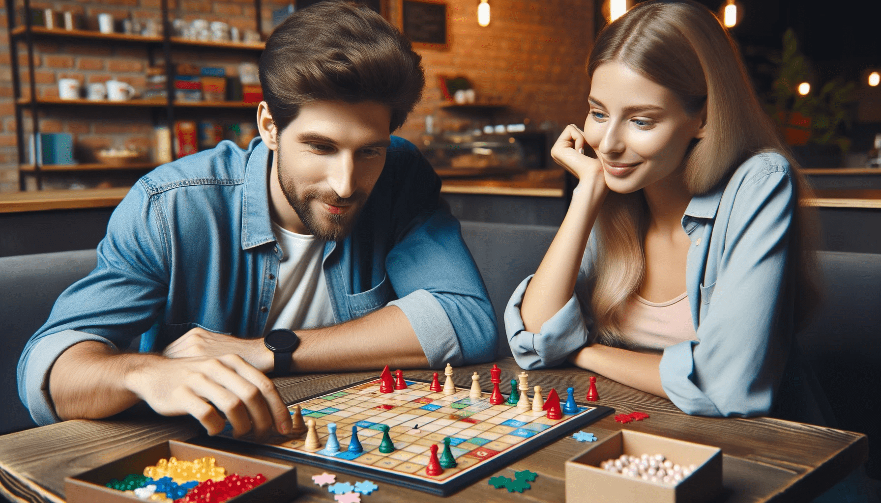 New couple playing board game and having fun