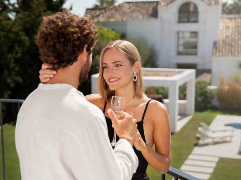 close up couple luxury travel house