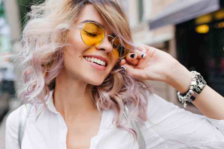 close up portrait blonde romantic lady trendy jewelry posing