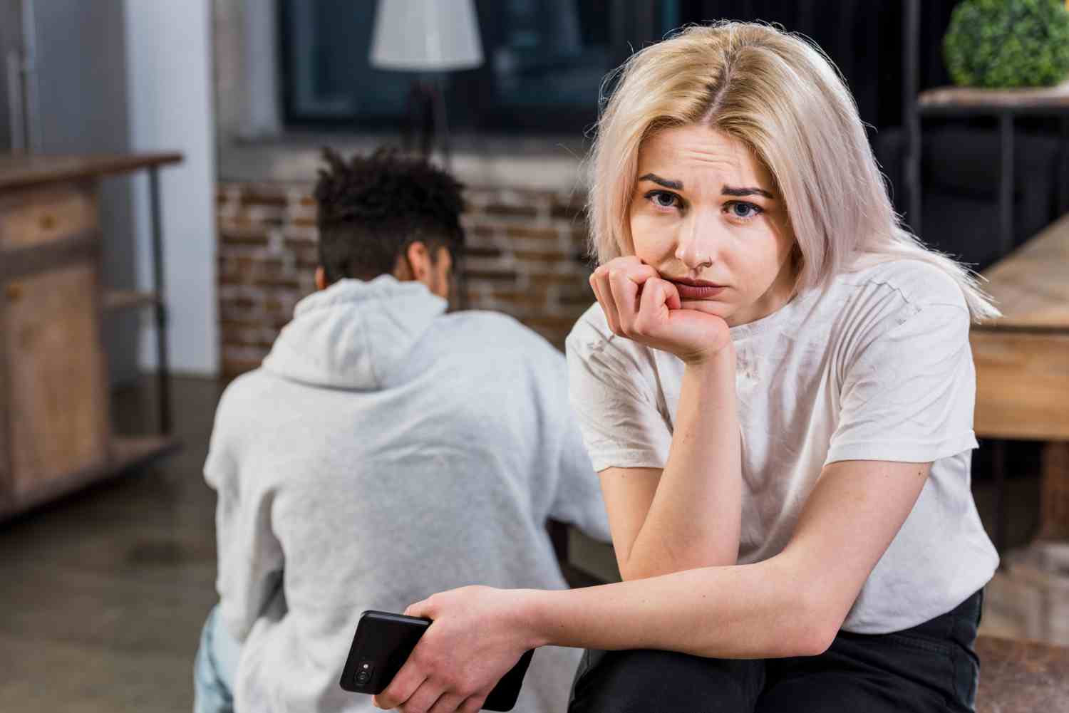 portrait sad young woman have conflict with his boyfriend