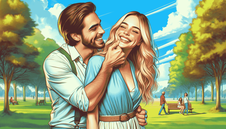 man playfully pinching a woman's cheek