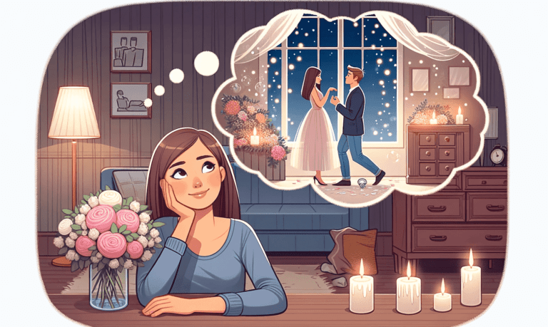 Girl fantasizing about boyfriend proposing to her