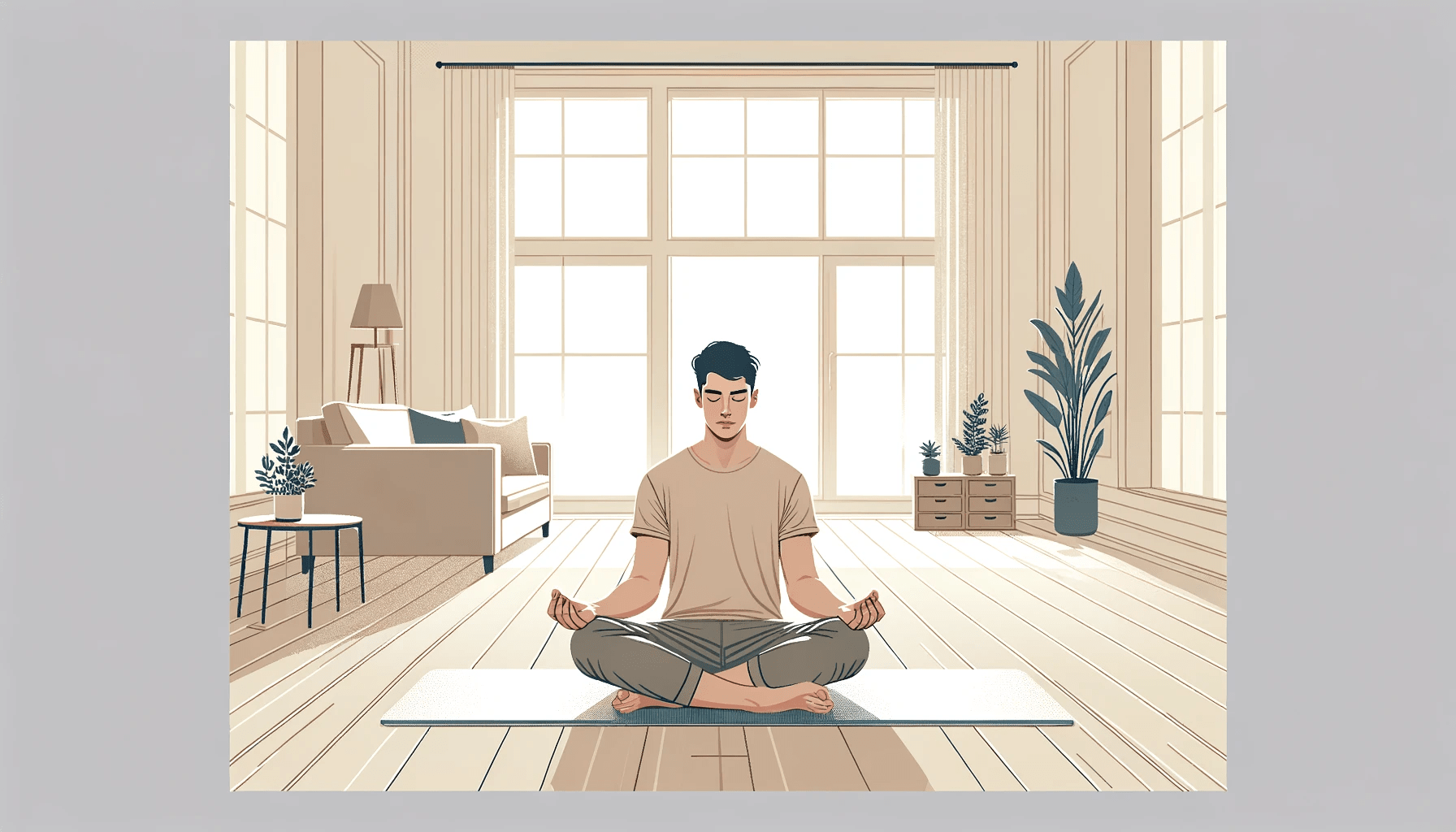 Young man meditating as a self care routine 