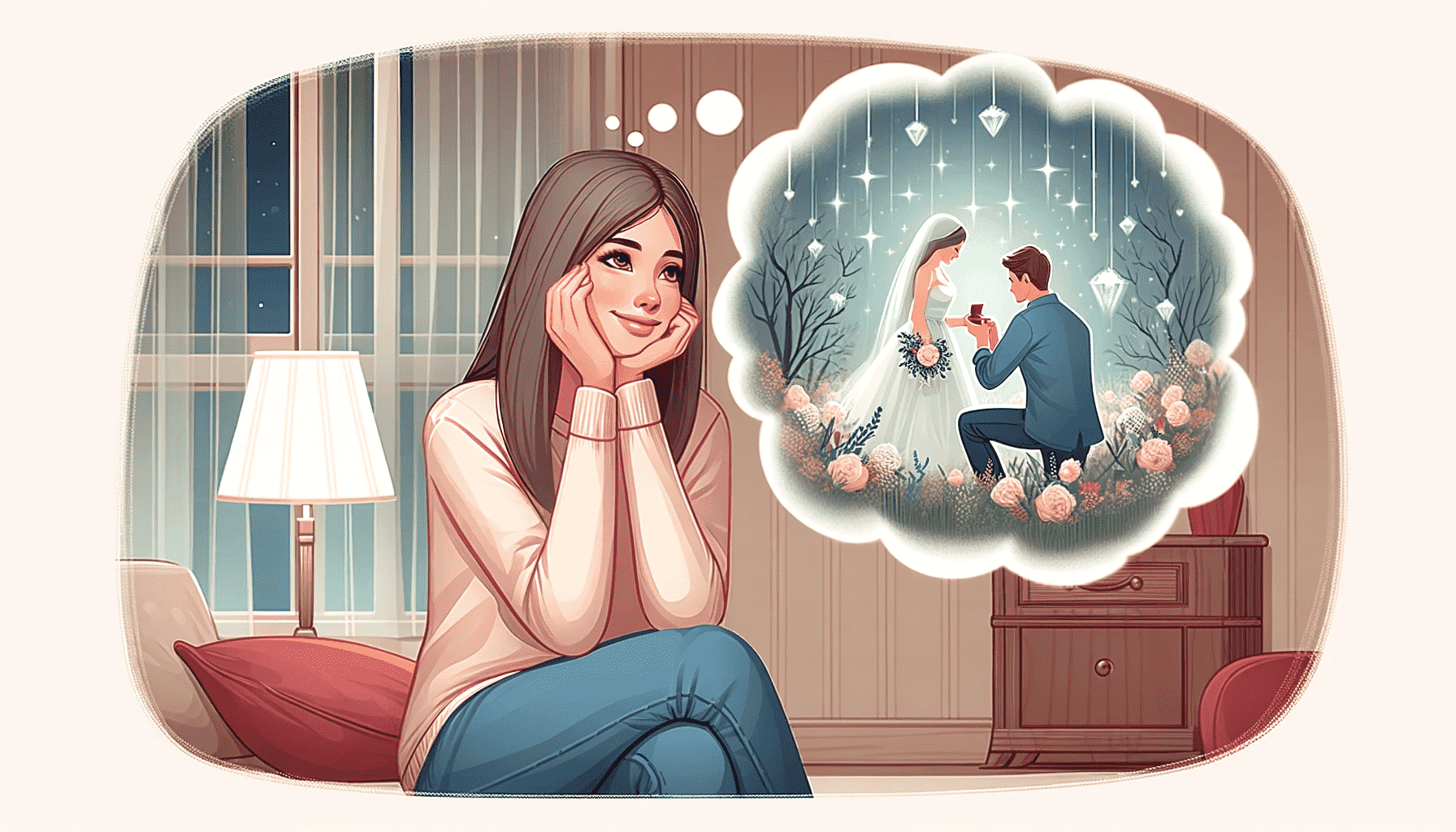 woman fantasizing about her boyfriend proposing to her