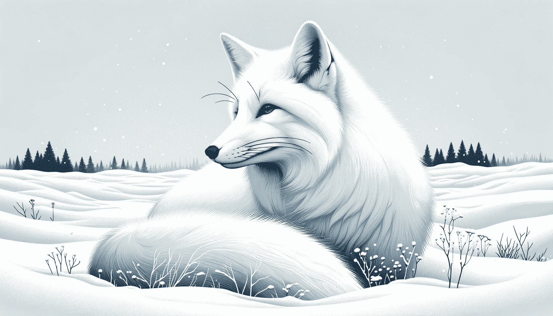 A white fox in the snow
