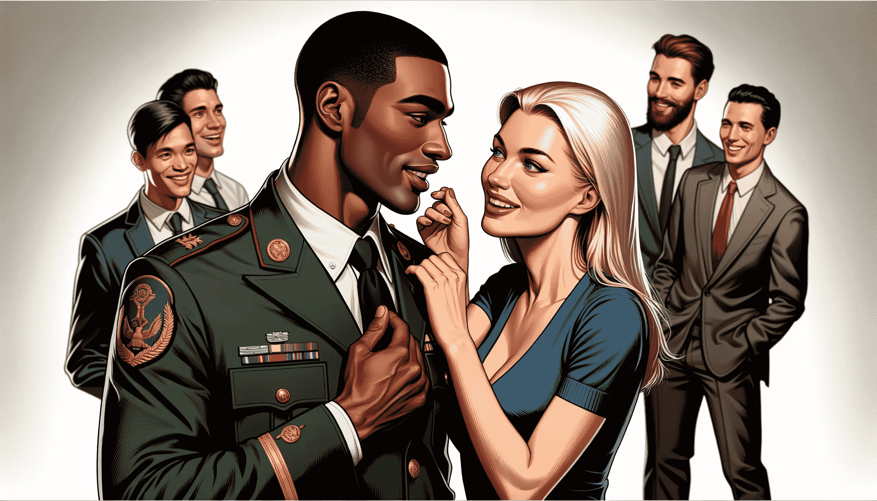 Military man with girlfriend and folks