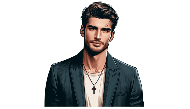 handsome man wearing cross necklace