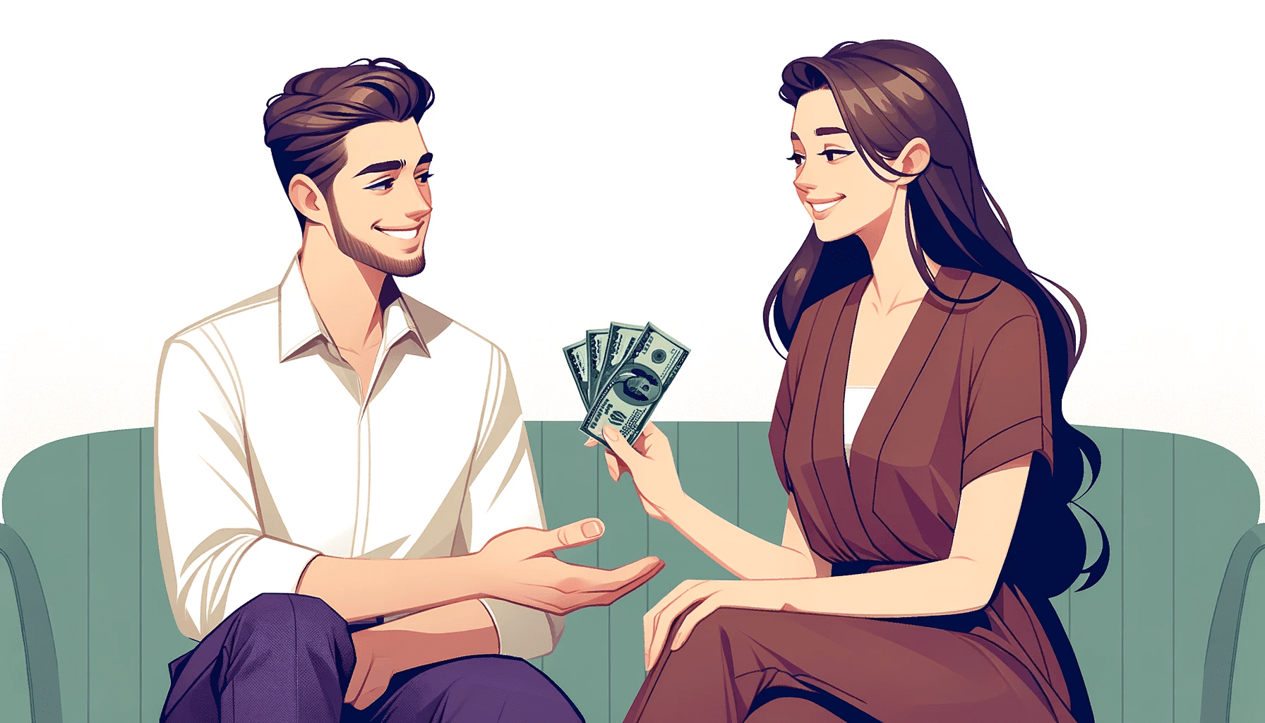 Guy giving girlfriend money 