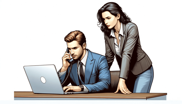 man and woman in a work place