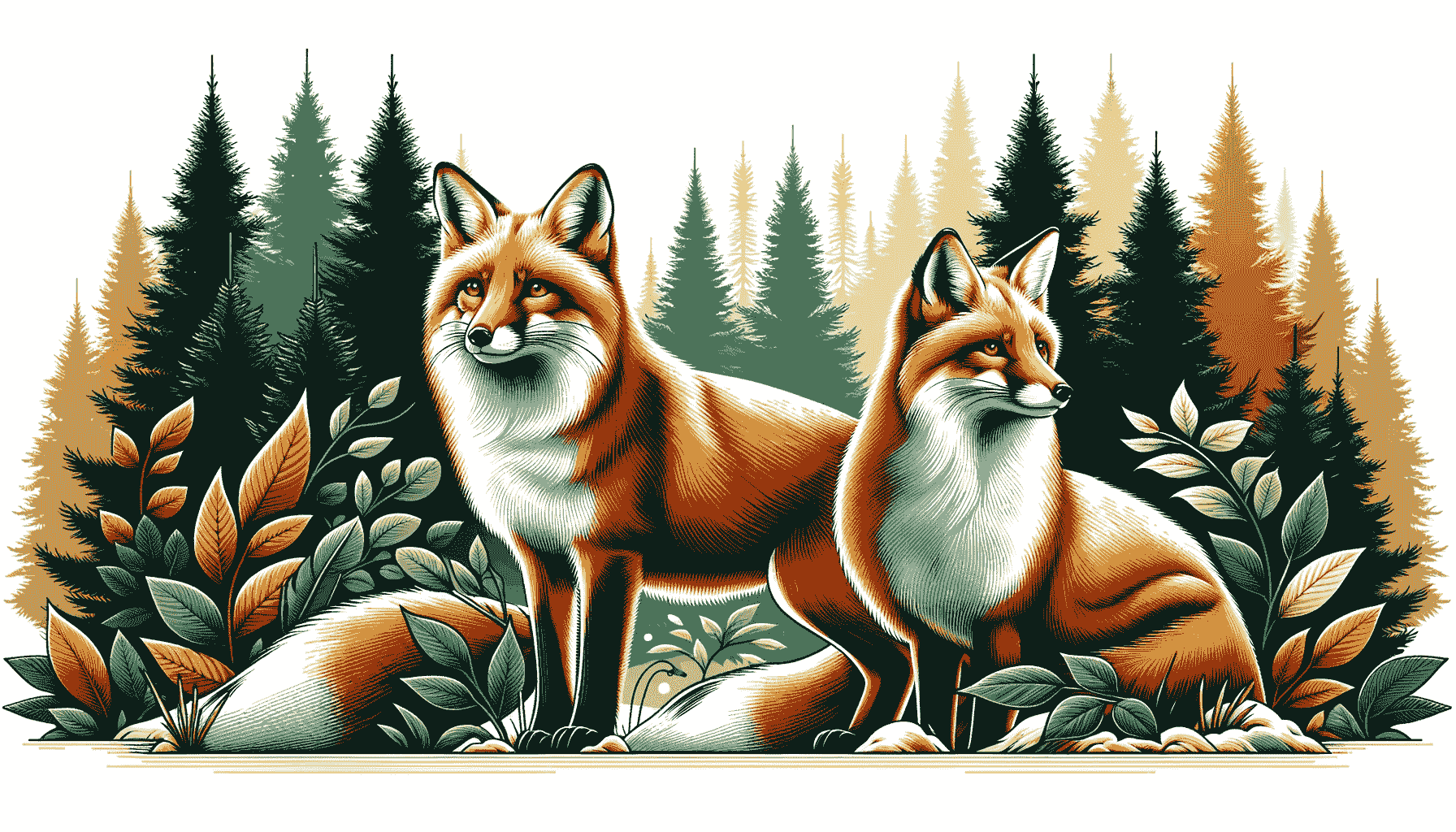 two foxes in the forest