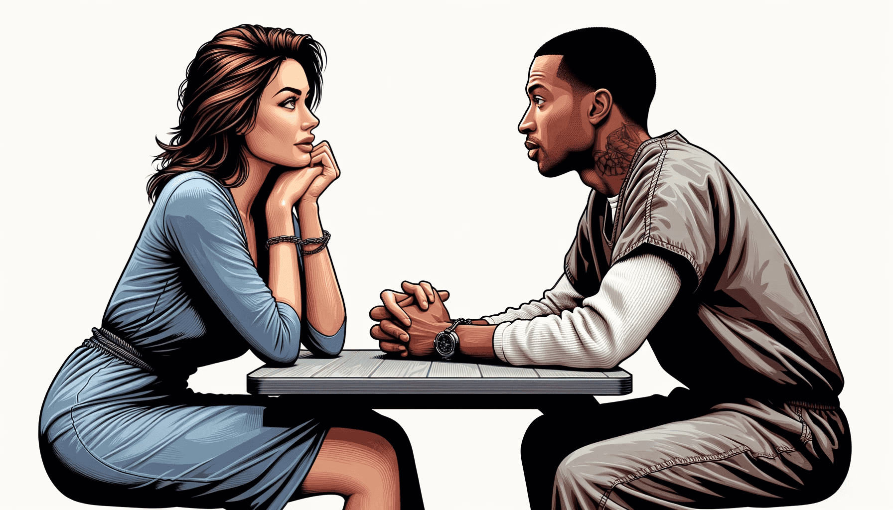 woman conversing with her inmate boyfriend