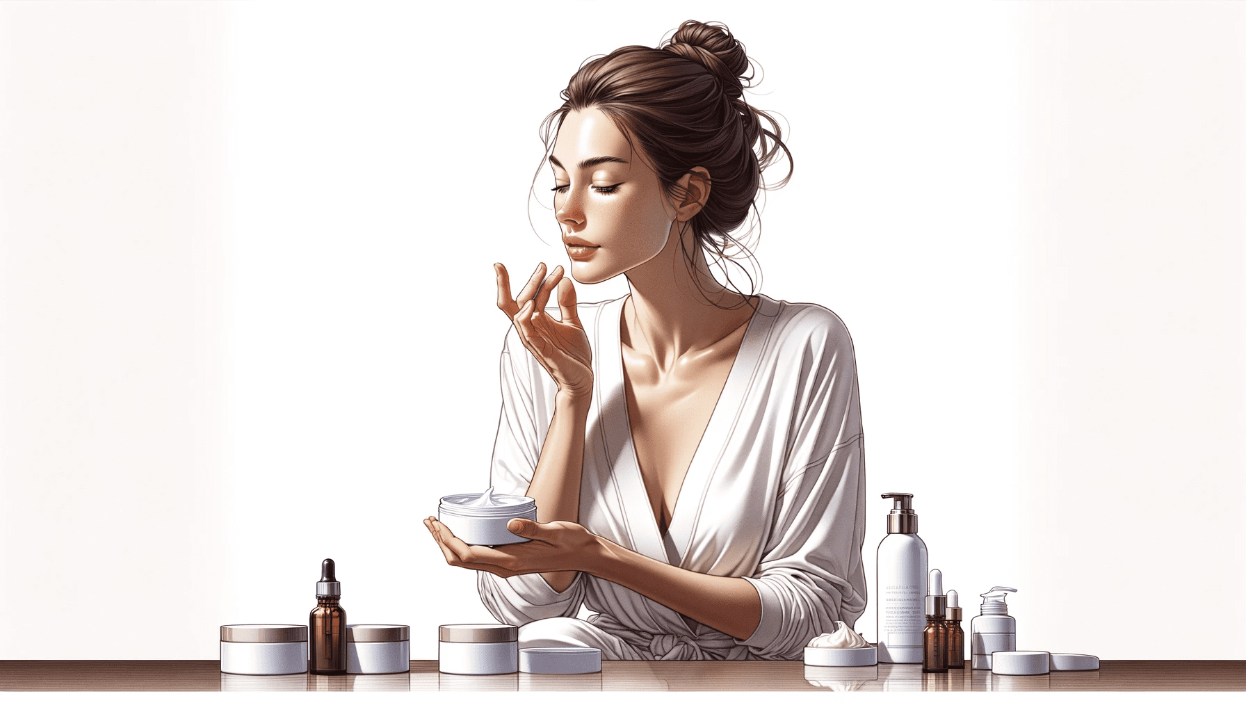 woman applying skin care products