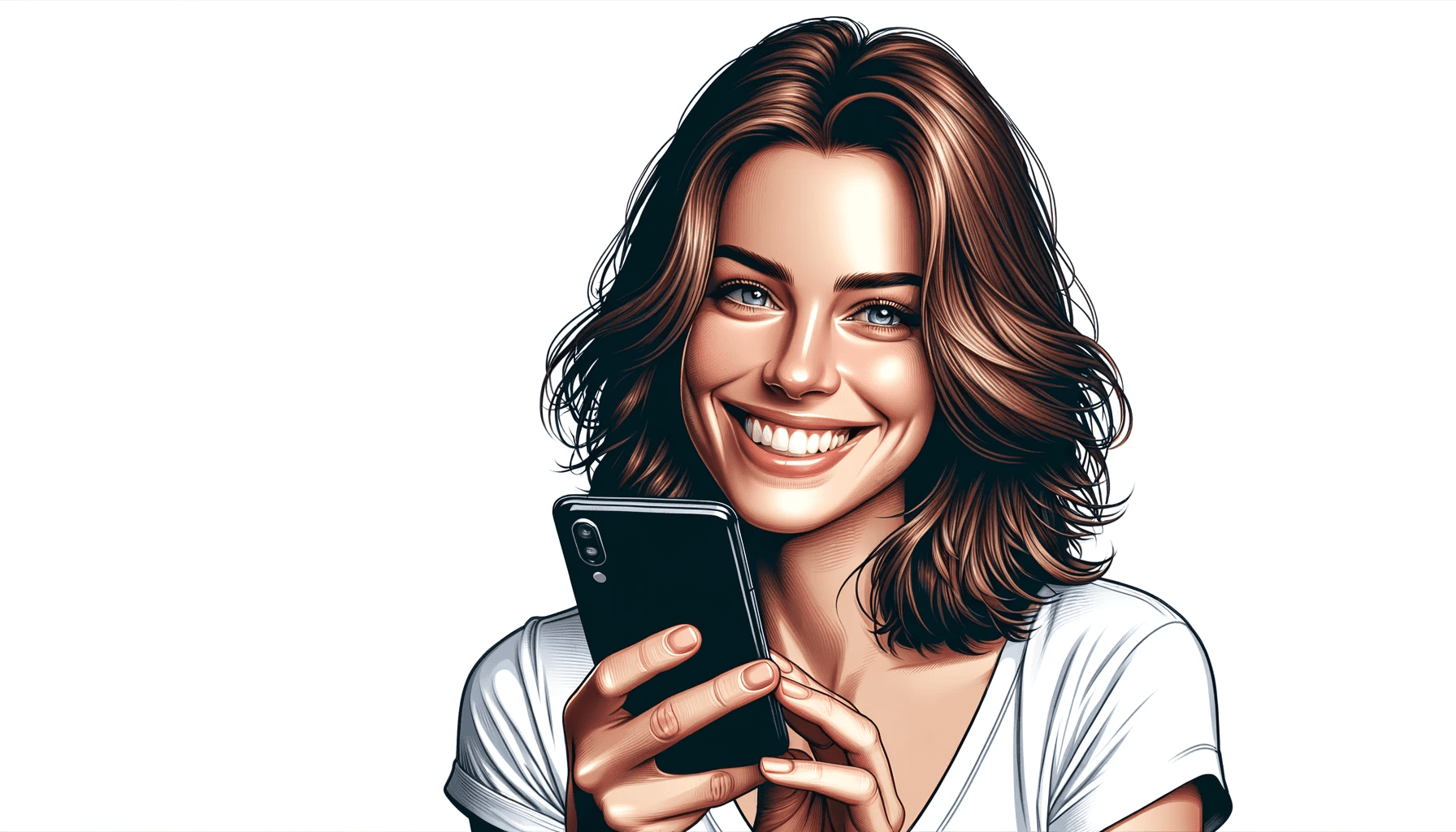 a smiling woman texting