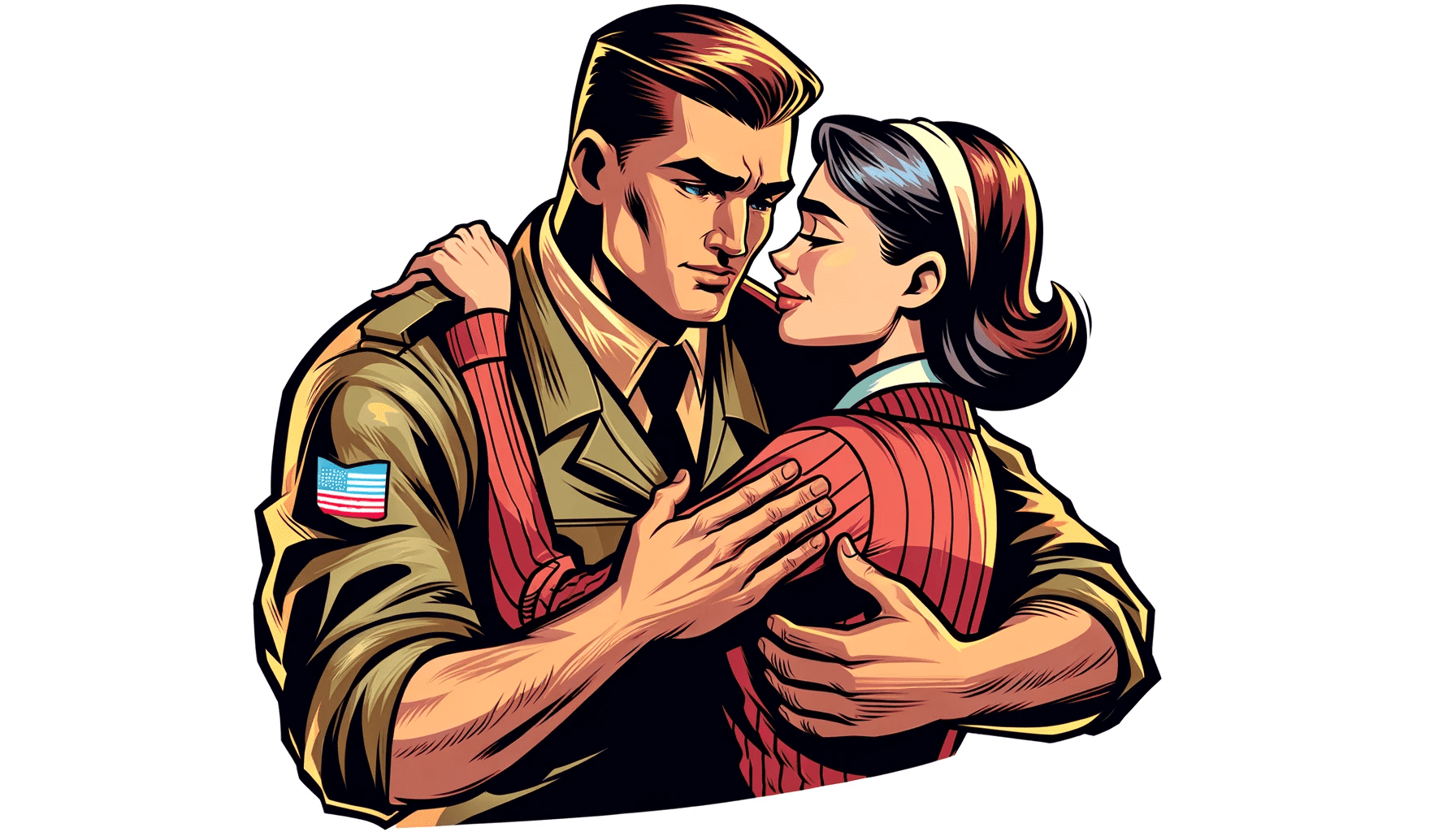 military man comforting his girlfriend