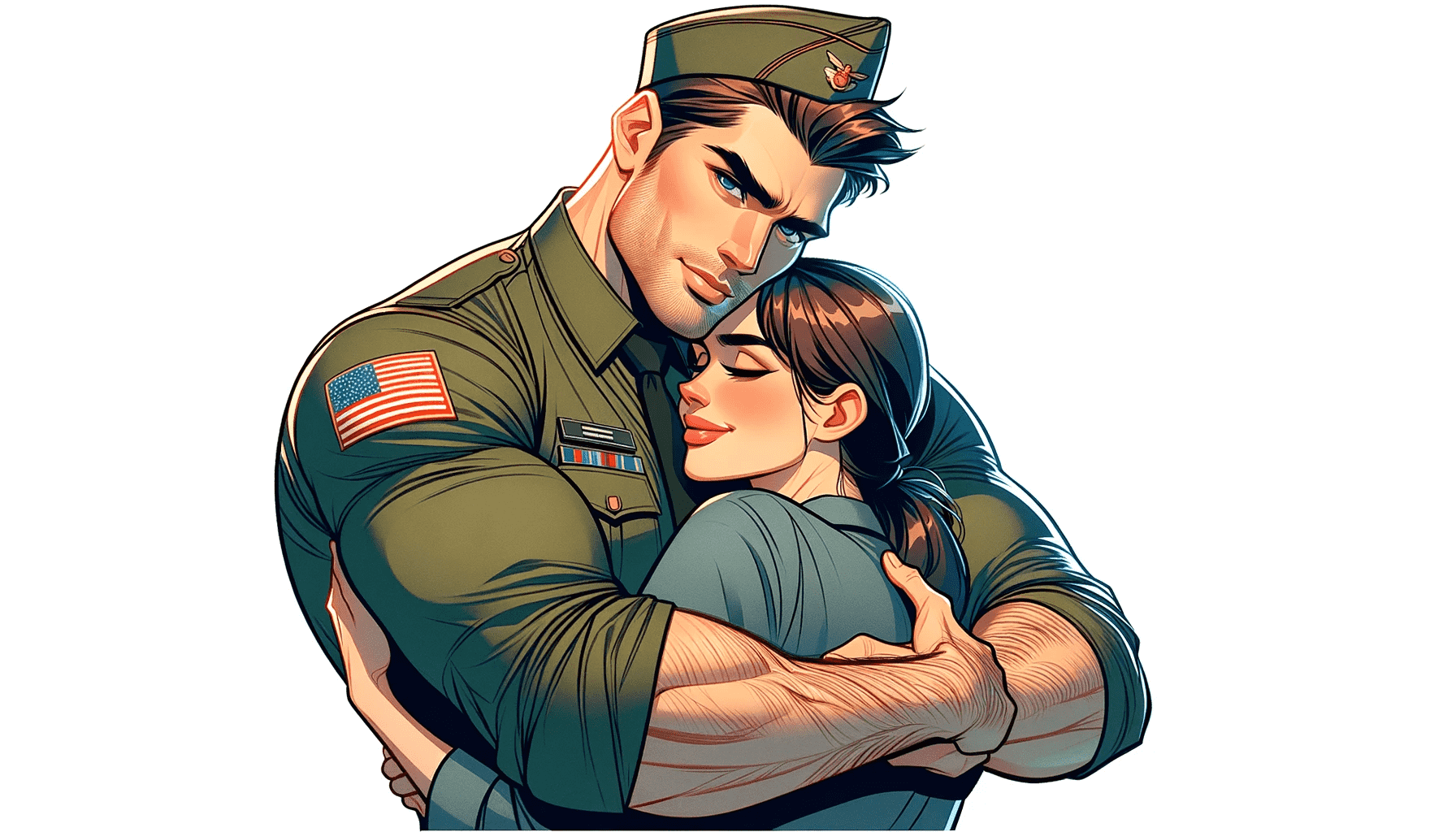 woman hugging in the boyfriend military