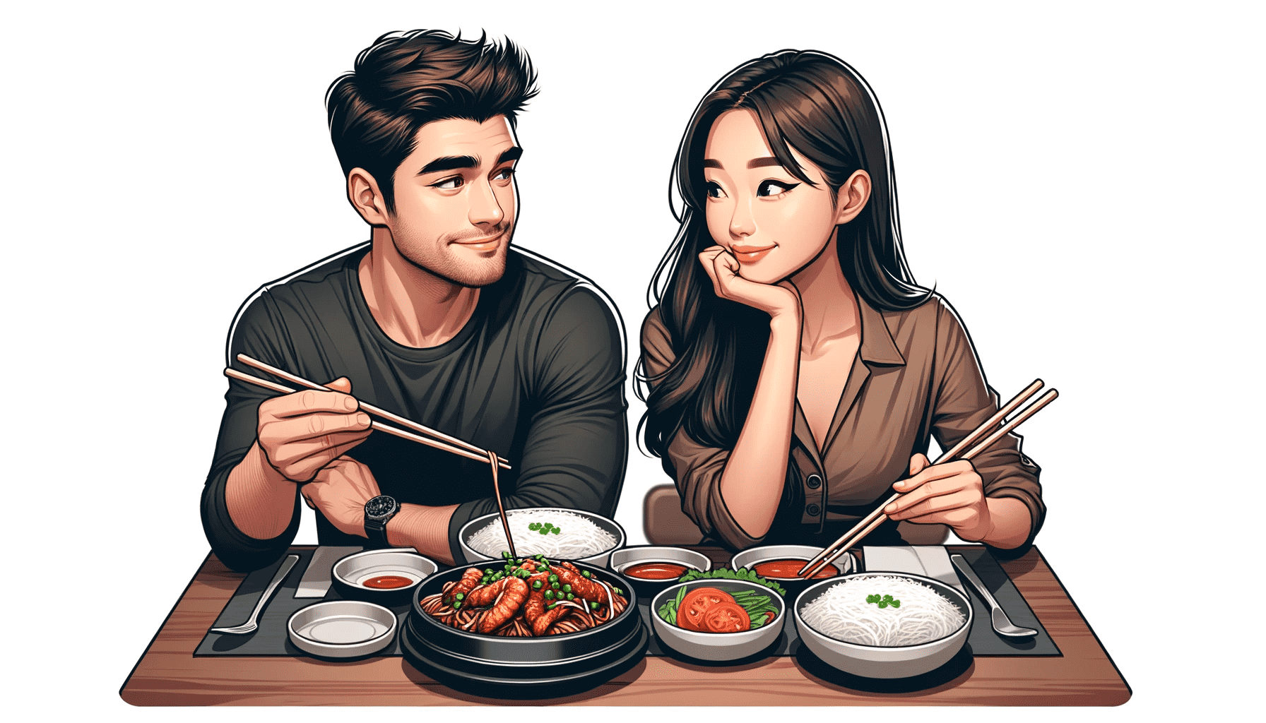 Asian woman and a man on a date