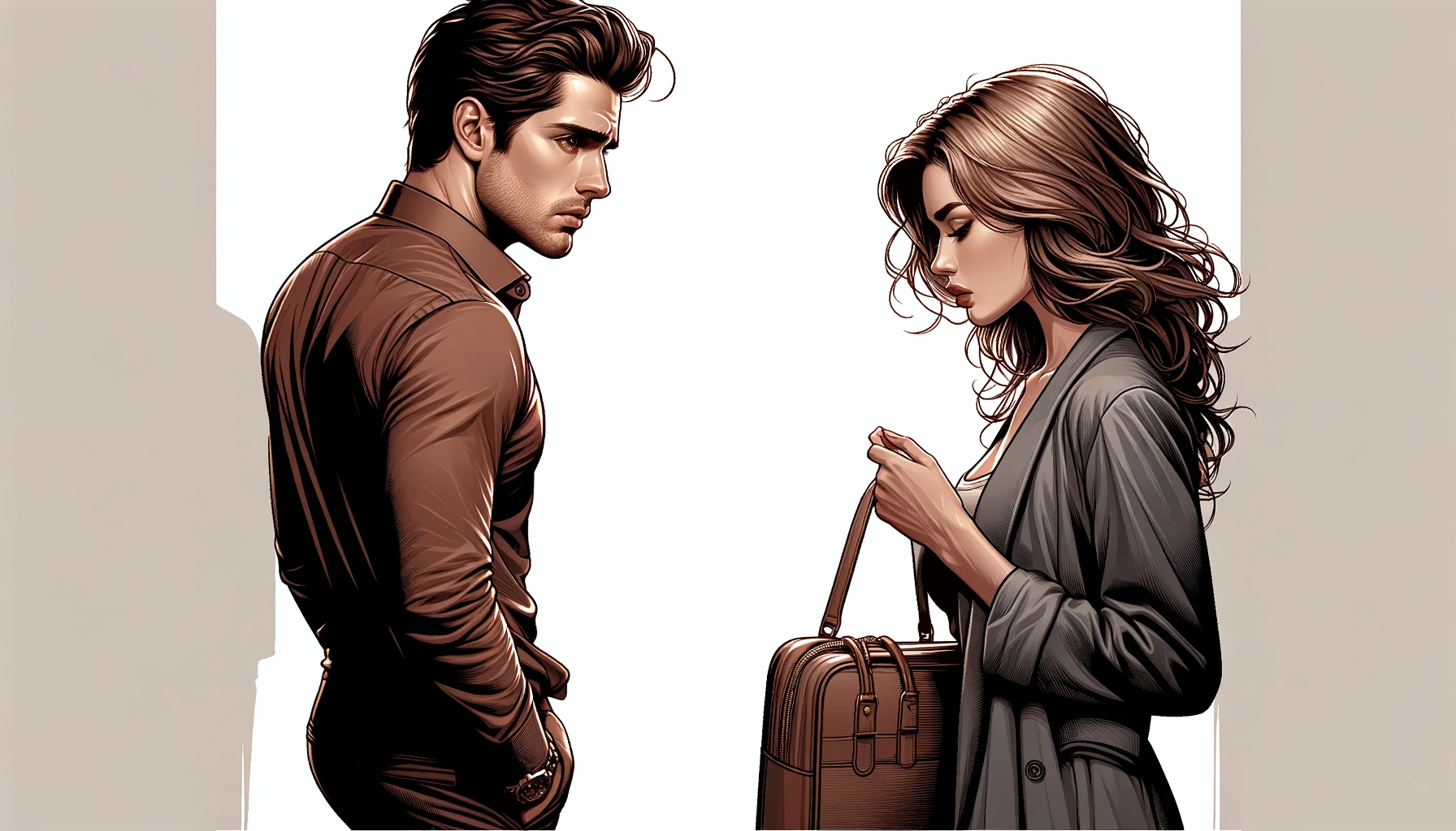 man looking at woman leave