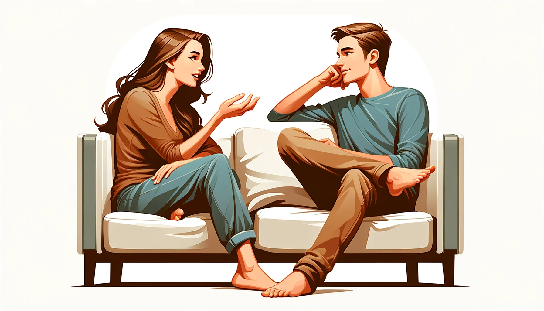 couple talking on couch