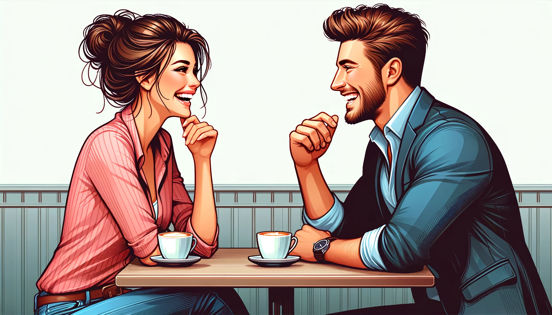 woman and man talking over coffee date