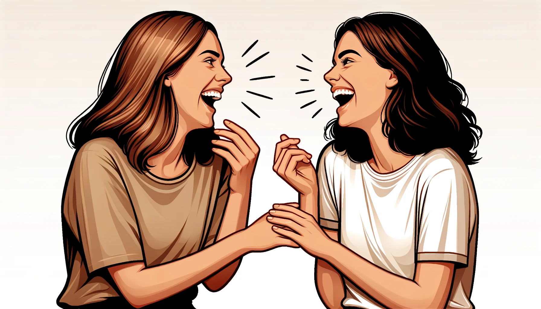 two friends making jokes and laughing